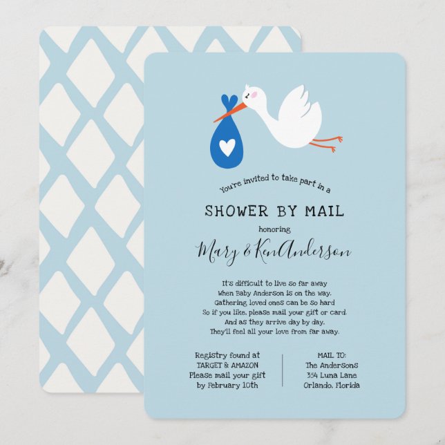 Stork Baby Shower by Mail Invitation (Front/Back)