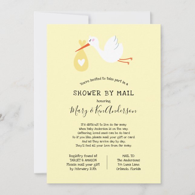 Stork Baby Shower by Mail Invitation (Front)