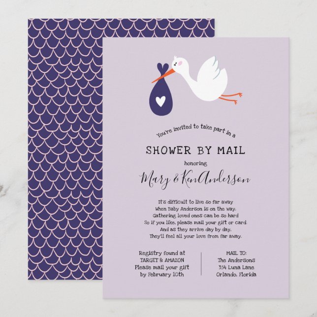 Stork Baby Shower by Mail Invitation (Front/Back)