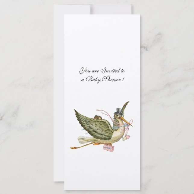 STORK BABY SHOWER, champagne metallic Invitation (Front)