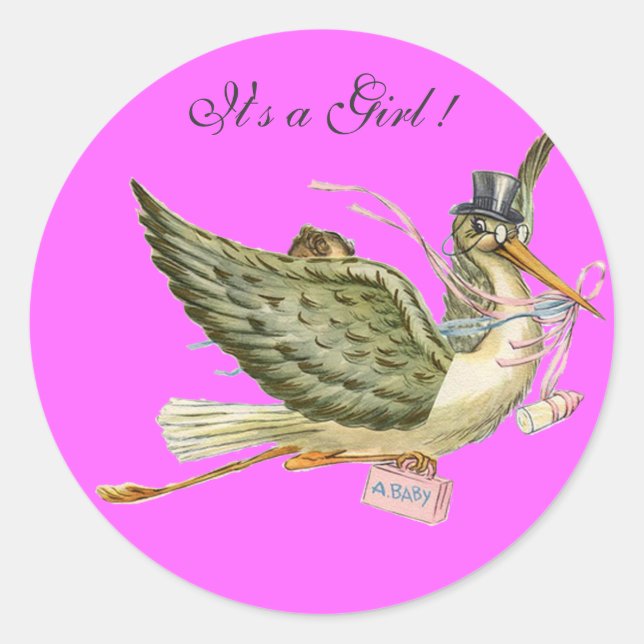 STORK BABY SHOWER CLASSIC ROUND STICKER (Front)