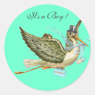 STORK BABY SHOWER CLASSIC ROUND STICKER