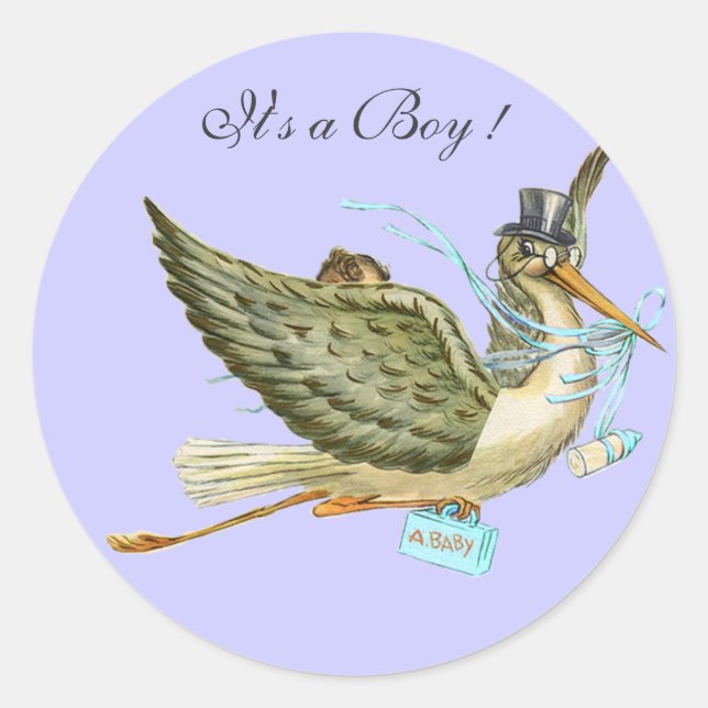STORK BABY SHOWER CLASSIC ROUND STICKER (Front)