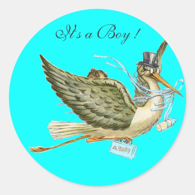 STORK BABY SHOWER CLASSIC ROUND STICKER (Front)