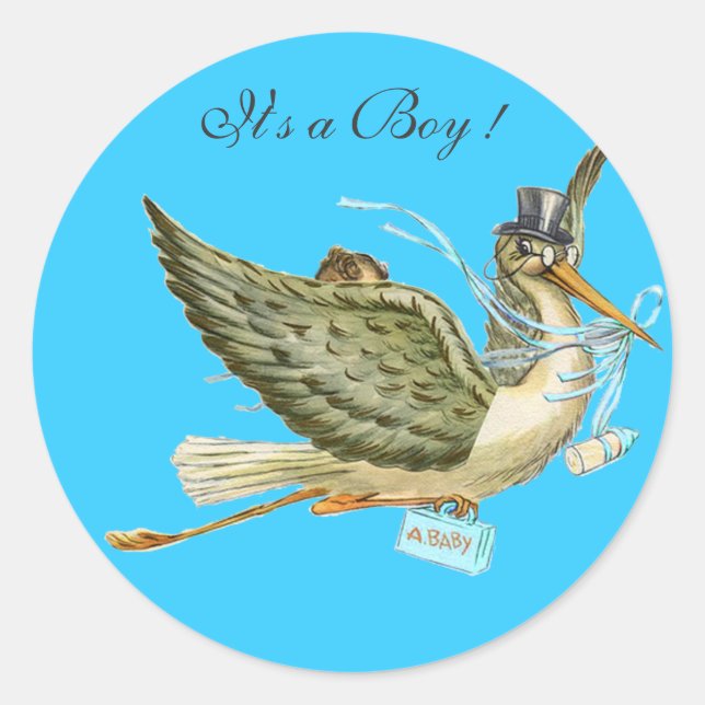 STORK BABY SHOWER CLASSIC ROUND STICKER (Front)