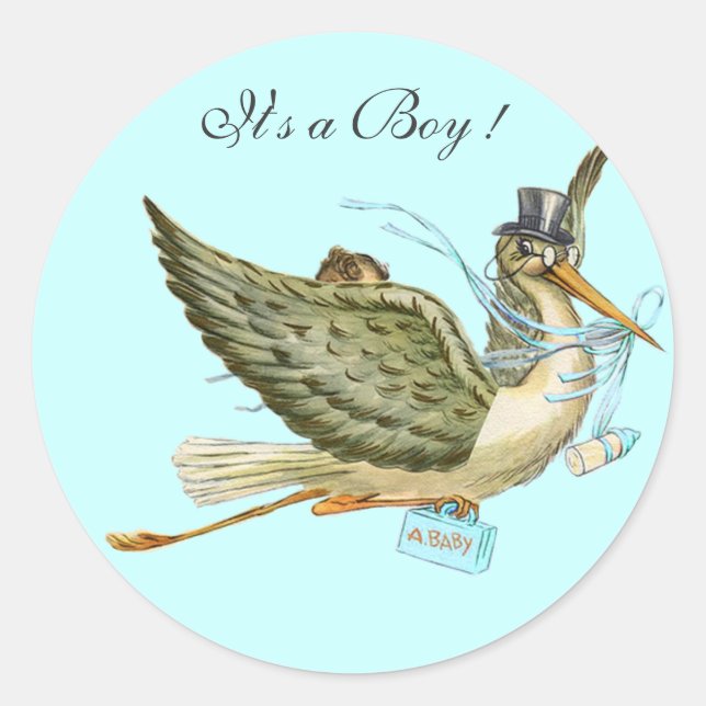 STORK BABY SHOWER CLASSIC ROUND STICKER (Front)