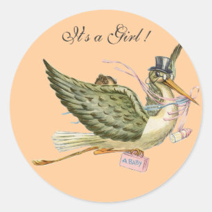 STORK BABY SHOWER CLASSIC ROUND STICKER