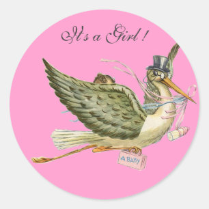 STORK BABY SHOWER CLASSIC ROUND STICKER