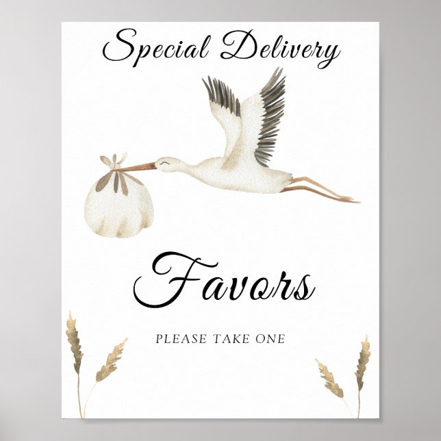 Stork baby shower - Favours Poster (Front)