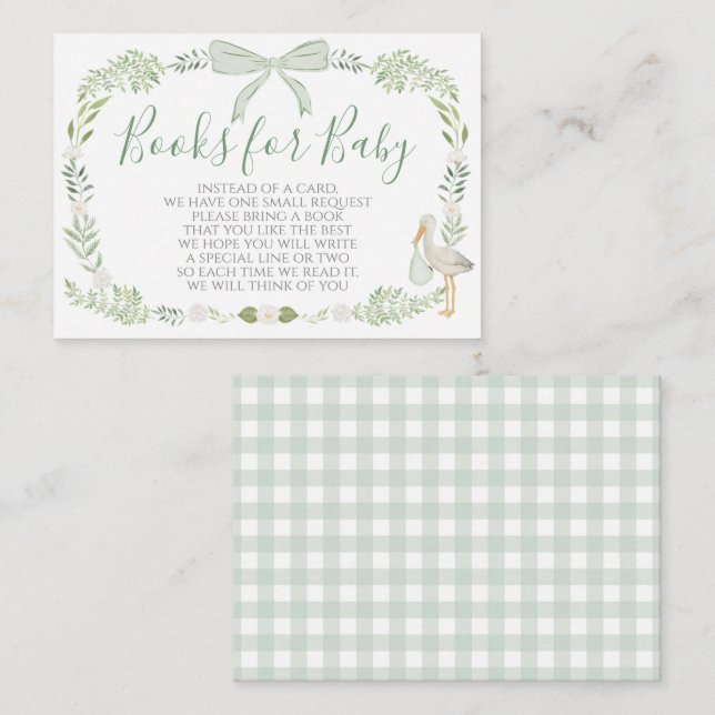 Stork Baby Shower Green Book Request Card (Front/Back)