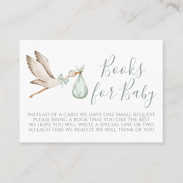 Stork Baby Shower Green Book Request Card (Front)