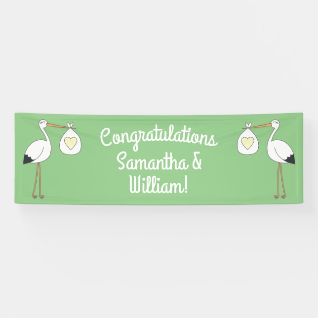 Stork Baby Shower Green Gender Neutral Banner (Horizontal)