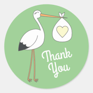 Stork Baby Shower Green Gender Neutral Classic Round Sticker