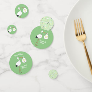 Stork Baby Shower Green Gender Neutral Confetti