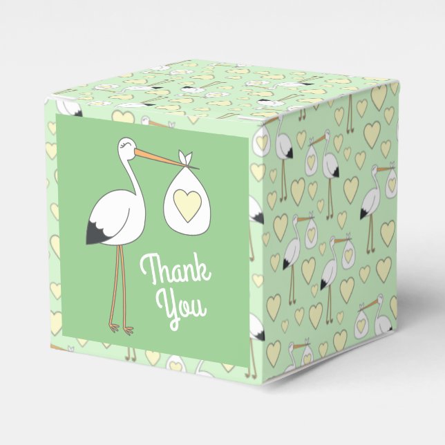 Stork Baby Shower Green Gender Neutral Favour Box (Front Side)