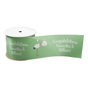 Stork Baby Shower Green Gender Neutral Satin Ribbon