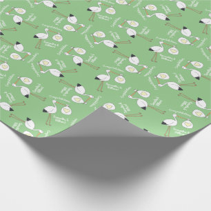 Stork Baby Shower Green Gender Neutral Wrapping Paper