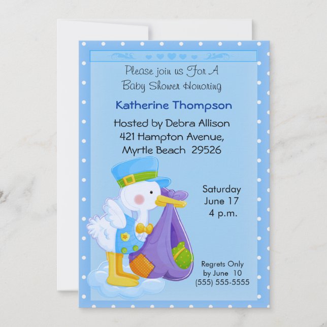 Stork Baby  Shower Invitation (Front)