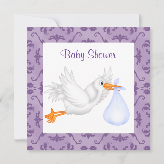 STORK BABY SHOWER INVITATION PURPLE (Front)