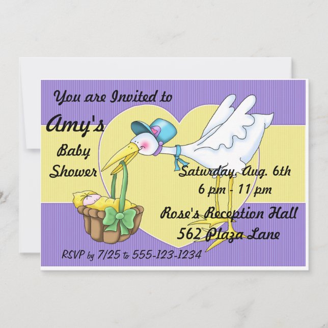 Stork Baby Shower Invitations Announcement (Front)