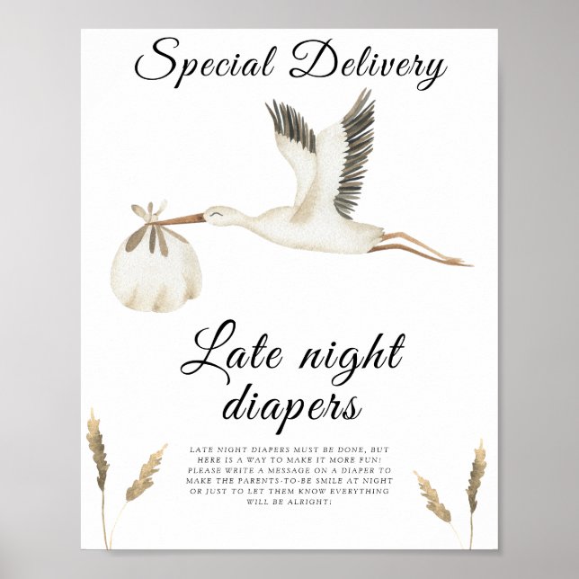 Stork baby shower - Late night diapers game Poster (Front)