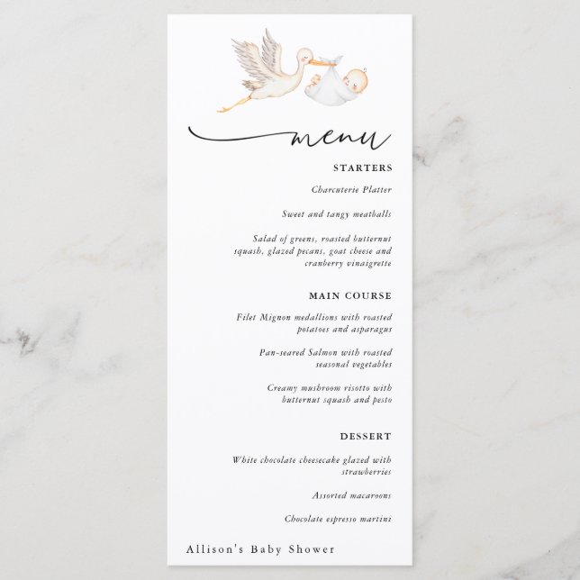 Stork Baby Shower Menu (Front)