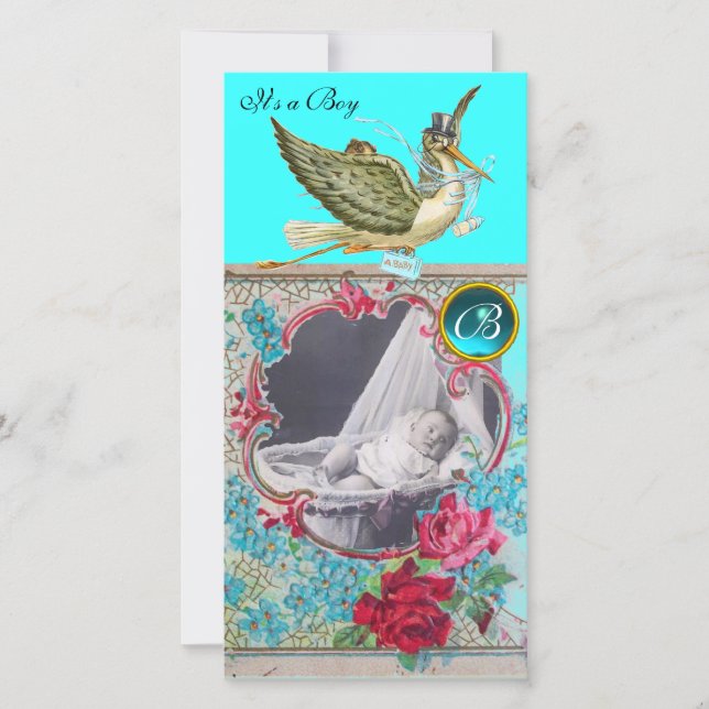 STORK BABY SHOWER MONOGRAM ,aquamarine (Front)