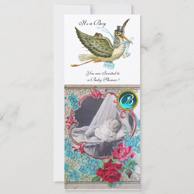 STORK BABY SHOWER MONOGRAM PHOTO TEMPLATE gold (Front)