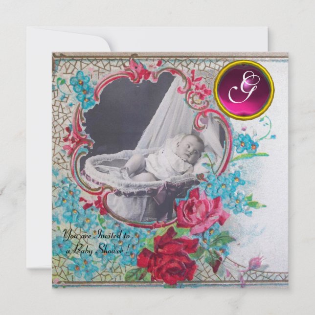 STORK BABY SHOWER MONOGRAM PHOTO TEMPLATE,ice Invitation (Front)