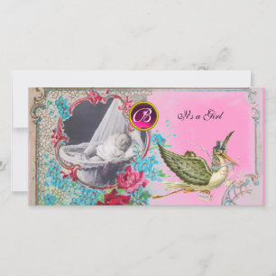 STORK BABY SHOWER MONOGRAM ,ruby Announcement