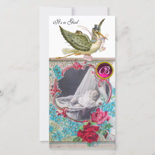 STORK BABY SHOWER MONOGRAM ,ruby.white Announcement