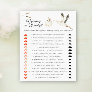 Stork baby shower Mummy or daddy baby shower game