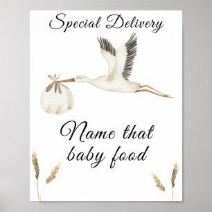 stork baby shower - name that baby food poster