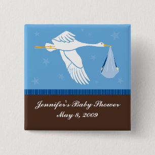 Stork Baby Shower Pin - Blue/Brown