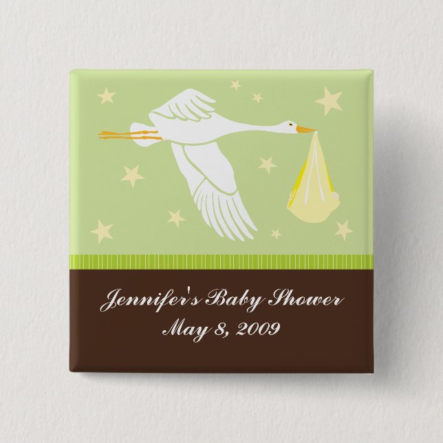 Stork Baby Shower Pin - Green/Brown (Front)