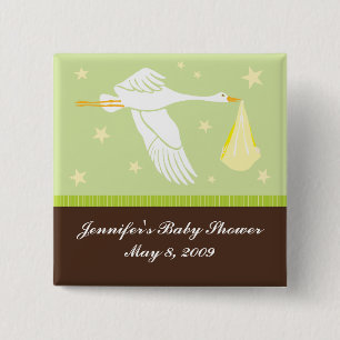 Stork Baby Shower Pin - Green/Brown