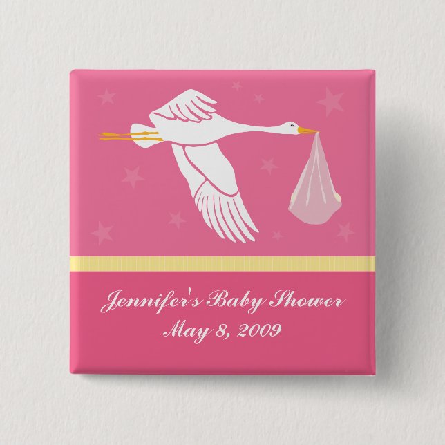 Stork Baby Shower Pin - Pink (Front)
