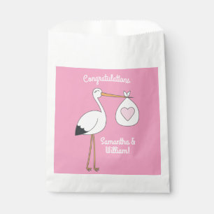 Stork Baby Shower Pink Girl Cute Cartoon Favour Bags