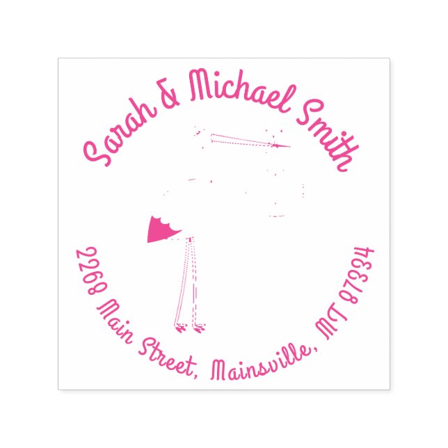 Stork Baby Shower Pink Girl Cute Cartoon Self-inking Stamp (Design)