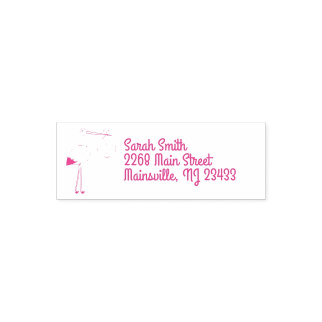 Stork Baby Shower Pink Girl Cute Cartoon Self-inking Stamp (Design)