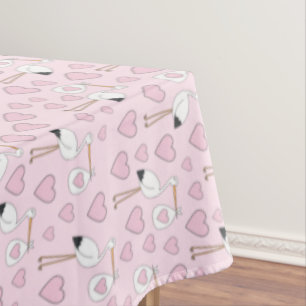 Stork Baby Shower Pink Girl Cute Cartoon Tablecloth