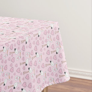 Stork Baby Shower Pink Girl Cute Cartoon Tablecloth