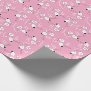 Stork Baby Shower Pink Girl Cute Cartoon Wrapping Paper