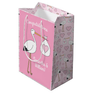 Stork Baby Shower Pink Girl Medium Gift Bag