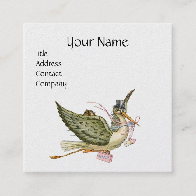 STORK BABY SHOWER Pink White Pearl Paper Square Business Card (Front)