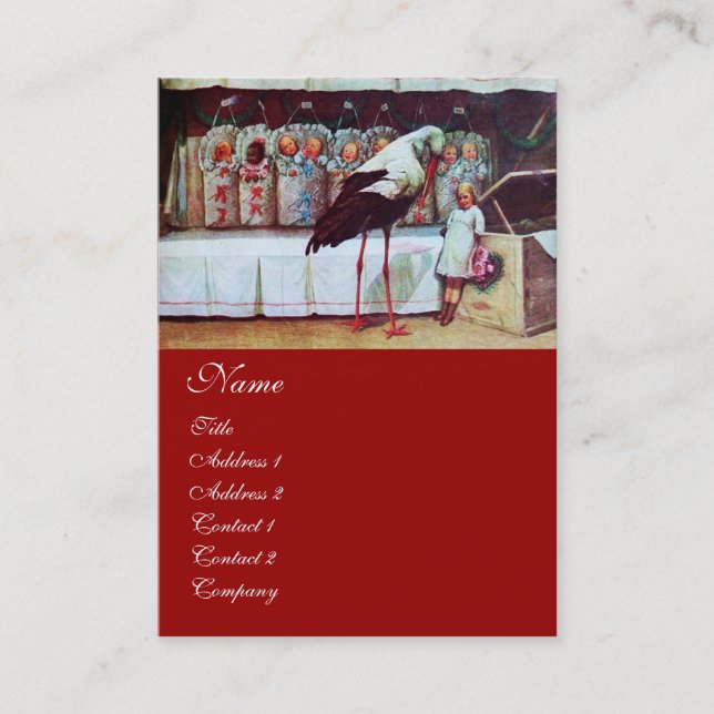 STORK BABY SHOWER  red Business Card (Front)