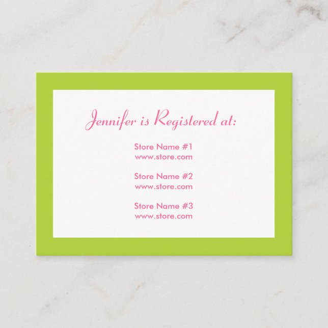 Stork Baby Shower Registry Card - Pink & Green (Front)