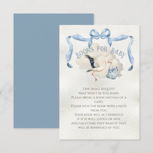 Stork Baby Shower Ribbon Bow Books for Baby Invitation (Front/Back)