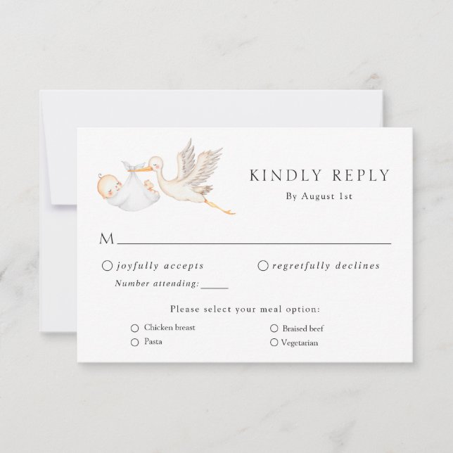 Stork Baby Shower RSVP Response Invitation (Front)