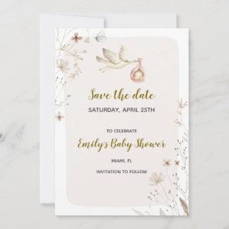 Stork baby shower save the date